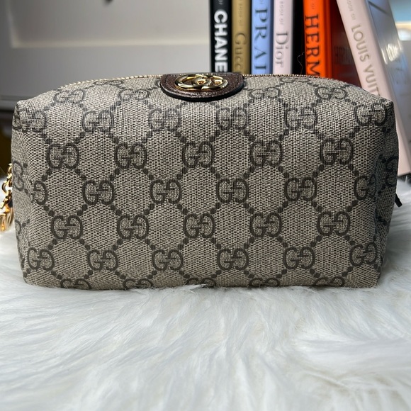 Cosmetic Bag Gucci Ophidia GG Supreme Brown Coated Canvas Large Zippy Gold Tone - Picture 1 of 17